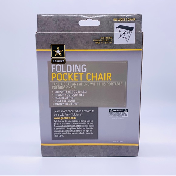 U.S. Army Folding Pocket Chair Portable Chair - Picture 2 of 5